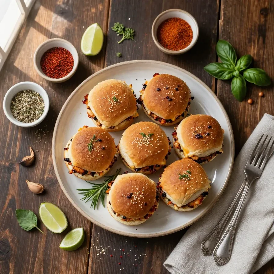Mini chicken sliders topped with a glossy honey chipotle garlic glaze, served on toasted buns with fresh lettuce and tomato.
