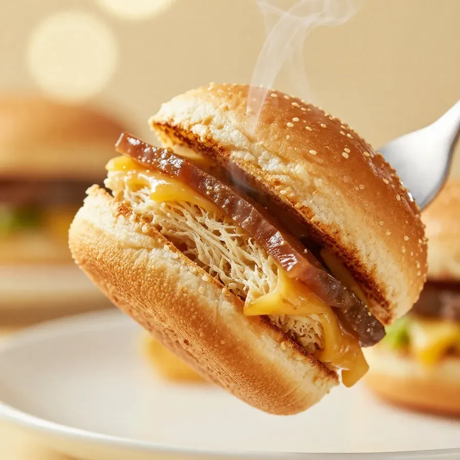 Three mini Big Mac sliders arranged on a wooden board, showing their layered beef patties, lettuce, cheese, pickles, and sesame seed buns.