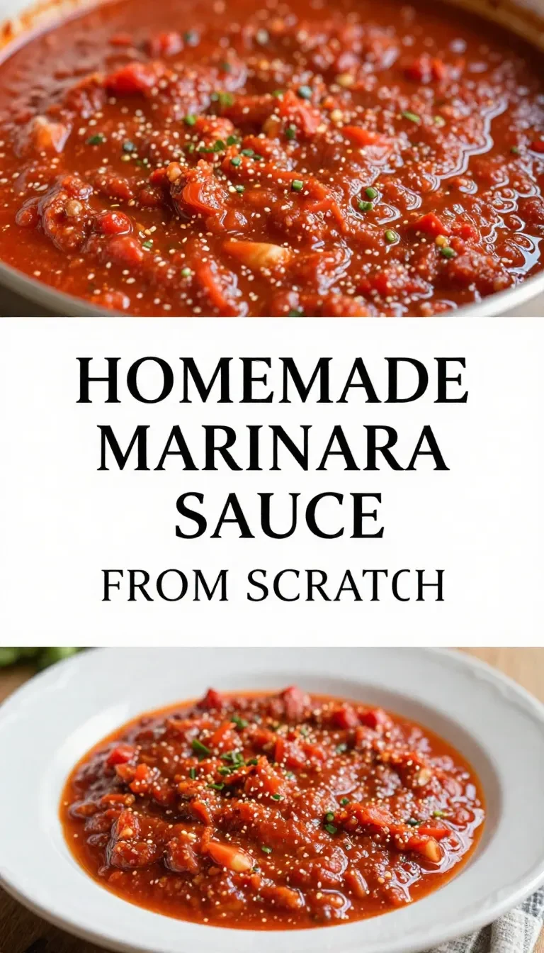 A wooden spoon stirring a pot of rich, red homemade spaghetti sauce with fresh basil leaves floating on top.